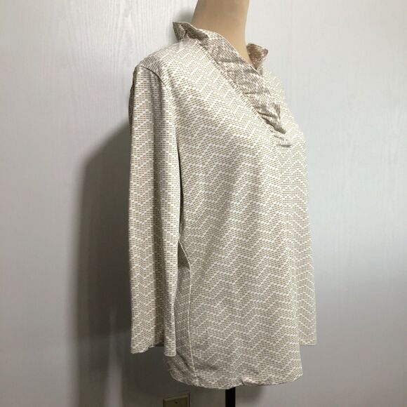 J. McLaughlin Durham Catalina Cloth Womens XL Beige Ruffle V-Neck 3/4 Sleeve Top - Picture 4 of 10